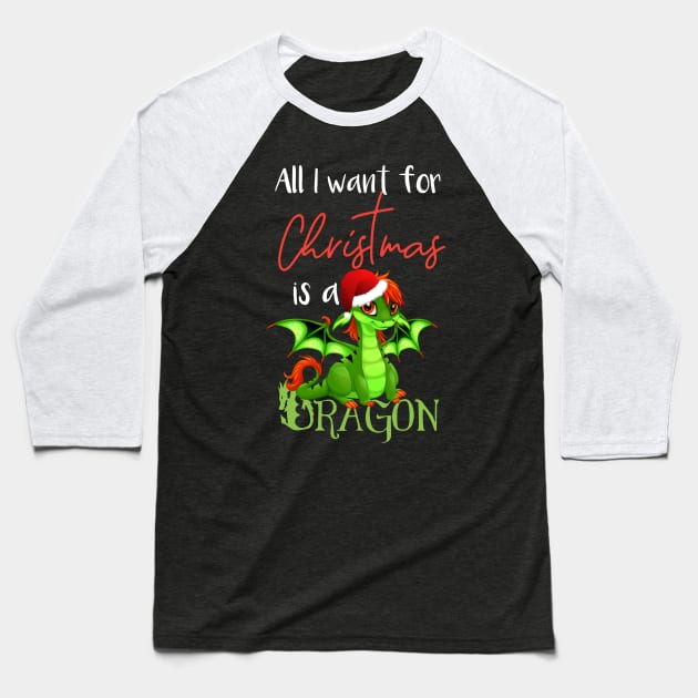 Cute Anime Christmas Dragon TShirt - All I Want For Christmas is a Dragon Baseball T-Shirt by AmbersDesignsCo
